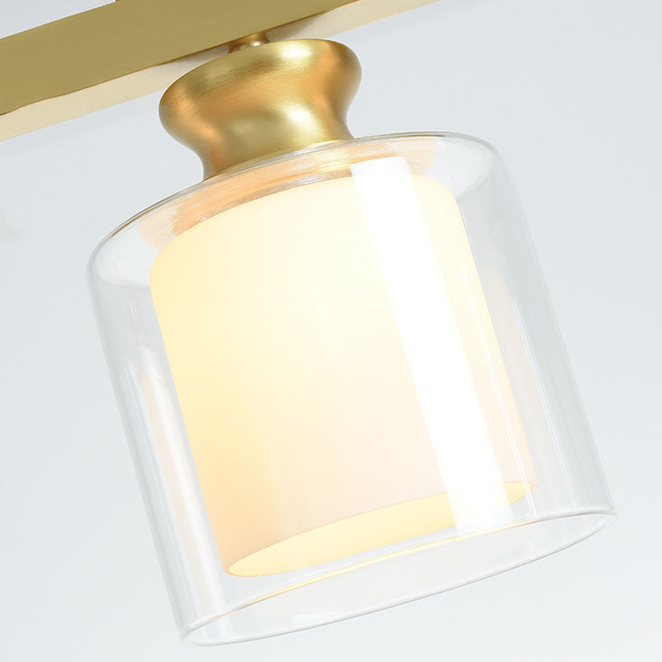 Nordic Simplicity Brass Glass Cylinder Linear Island Light 3/4 Light Chandelier