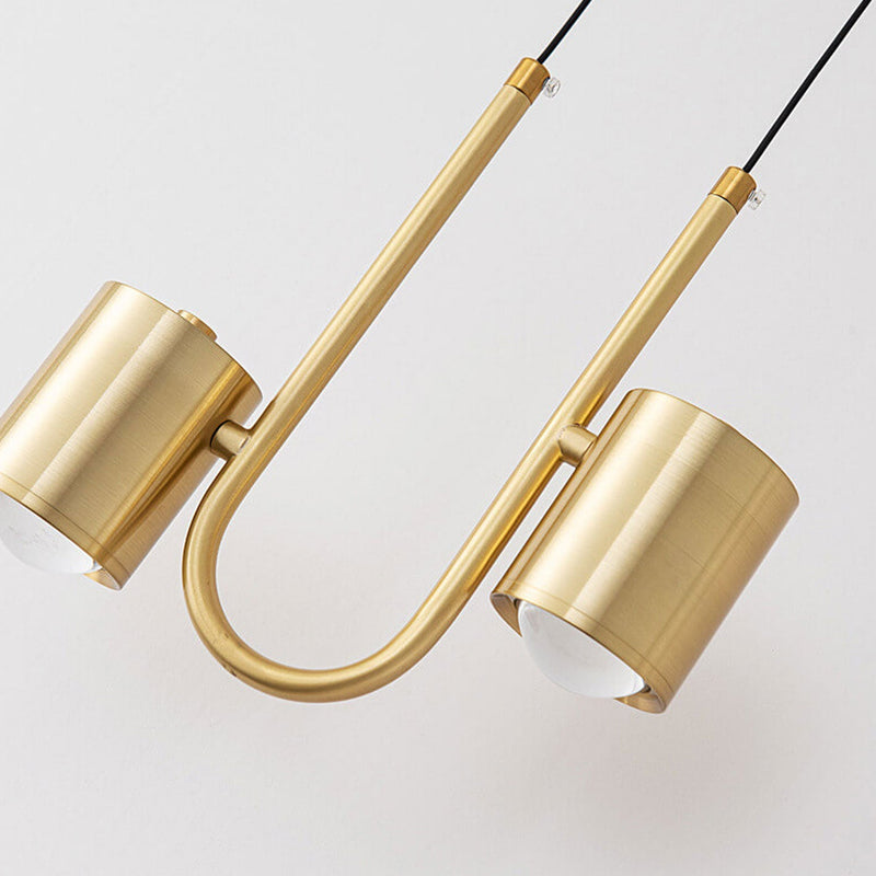 Modern Light Luxury Brass Cylinder Design LED Mini Pendant Light