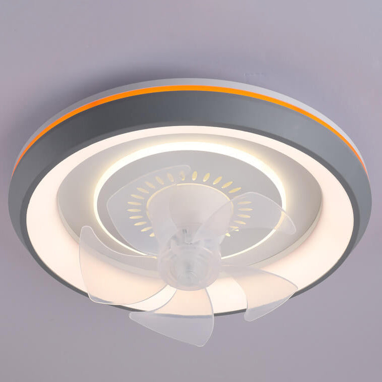 Modern Minimalist Round Swing Head Inverter LED Flush Mount Ceiling Fan Light