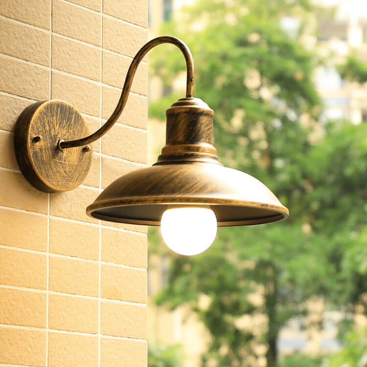 Retro Loft Dome Iron Outdoor Waterproof 1-Light Bent Arm Wall Sconce Lamp