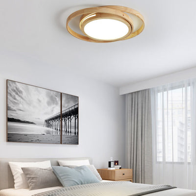 Minimalist Log Wooden Circle Ring LED Flush Mount Ceiling Light