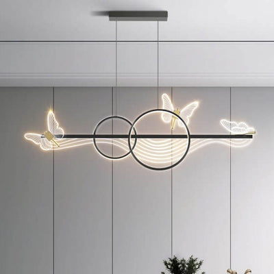 Nordic Light Luxury Butterfly Round Linear Island Light LED Chandelier
