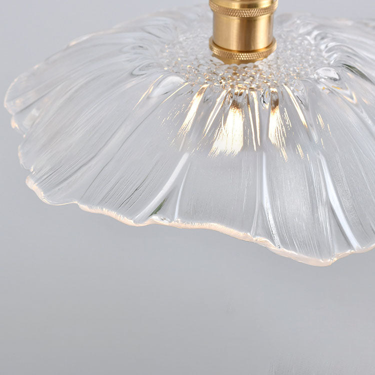 Nordic Vintage Clear Glass Flower Shape Brass 1-Light Pendant Light