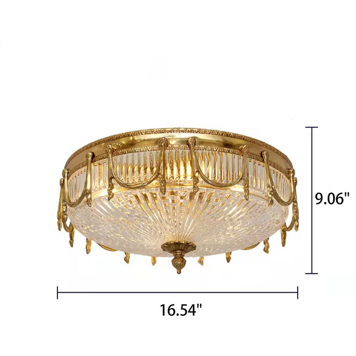 European Light Luxus Deckenleuchte aus Kupfer und Glas, rund, 4 Lichter 