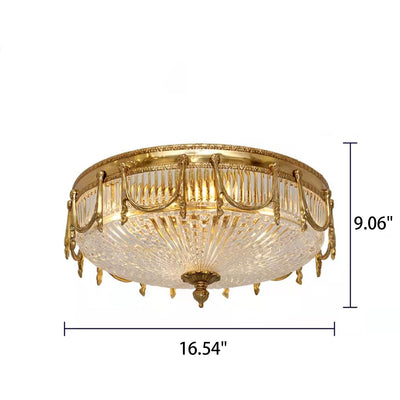 European Light Luxury All-copper Glass Round 4-Light Flush Mount Ceiling Light