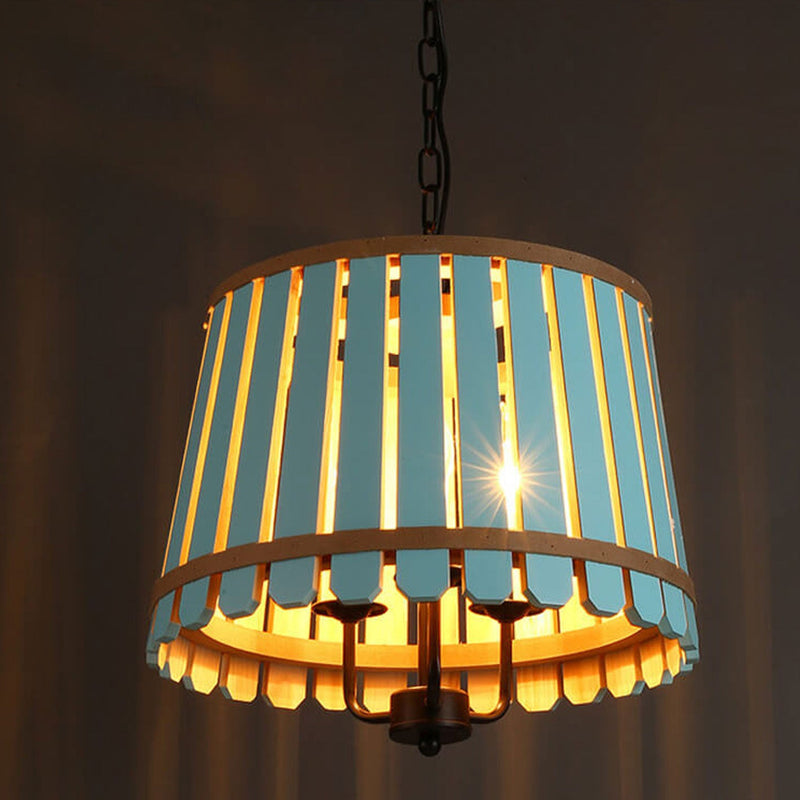 Modern Colored Wooden Barrel Dome 3 Light Chandelier