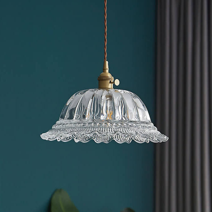 Contemporary Nordic Floral Glass Brass 1-Light Pendant Light For Living Room &amp; Bedroom