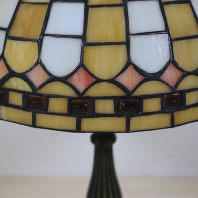 European Tiffany Yellow Plaid Stained Glass Dome 1-Light Table Lamp