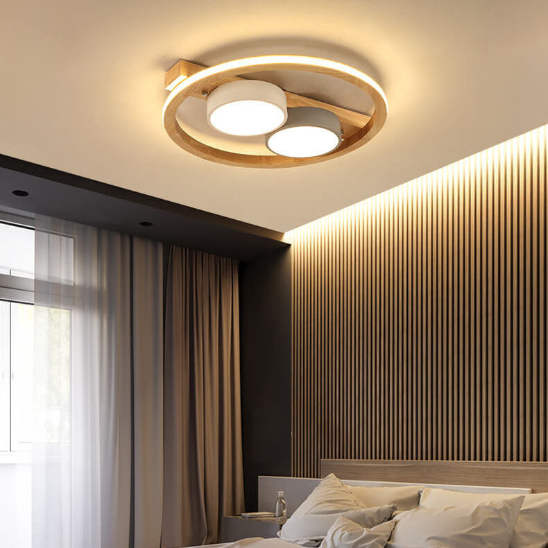 Scandinavian Minimalist Solid Wood Acrylic Round LED Flush Mount Ceiling Light