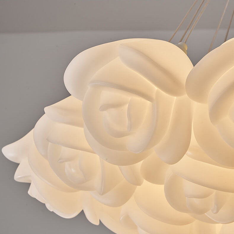 Modern Cream Rose Bouquet Iron Acrylic 7/13/19 Light Chandelier