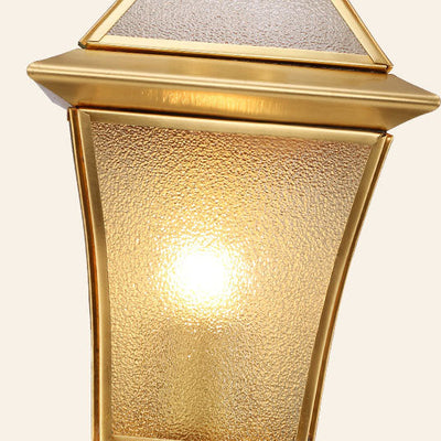 European Modern Luxury Quadrilateral Brass Glass Waterproof 1-Light Outdoor Wall Sconce Lamp