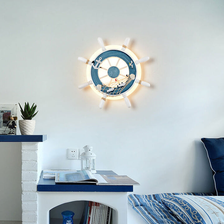 Applique murale LED pour enfants en résine avec gouvernail créatif de dessin animé 