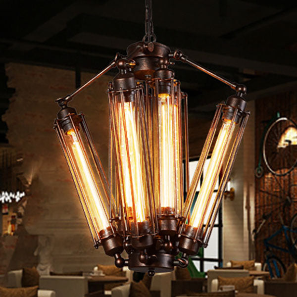 Contemporary Industrial Square Iron Flute 8-Light Chandelier For Living Room