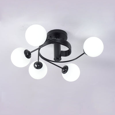 Nordic Light Luxury Glass Ball Spiral Design 3/5 Light Semi-Flush Mount Ceiling Light