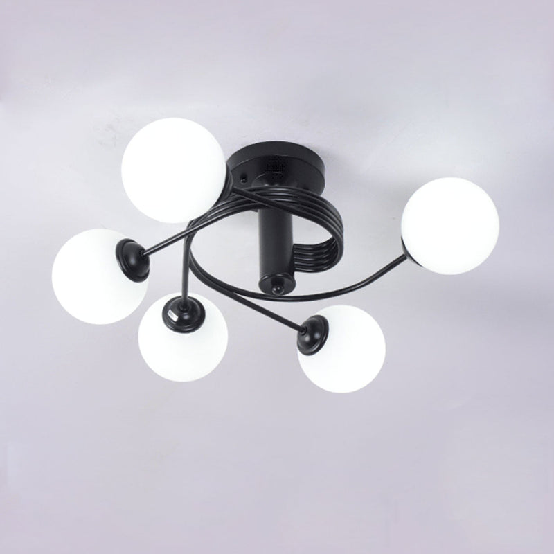 Nordic Light Luxury Glass Ball Spiral Design 3/5 Light Semi-Flush Mount Ceiling Light