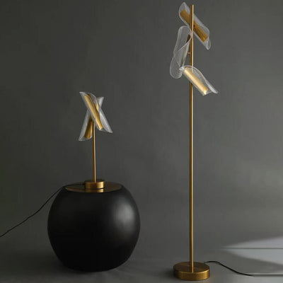 Modern Creative Gold-Finished Frame Acrylic Rotating Vane LED Standing Floor Lamp