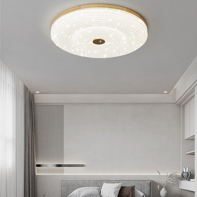 Light Luxury Cloud Star Effect Round Acrylic Wood LED Flush Mount Ceiling Light