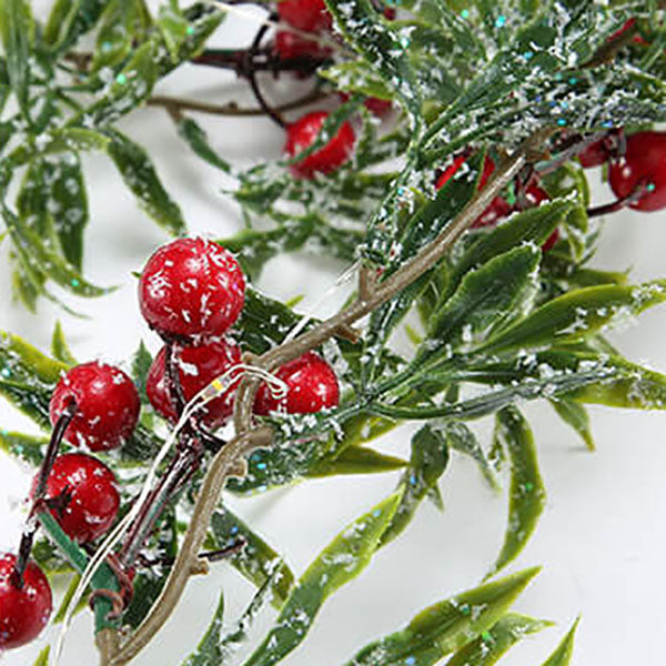 Guirlande lumineuse décorative à piles avec LED, fil de cuivre, aiguilles de pin, fruits rouges de Noël 