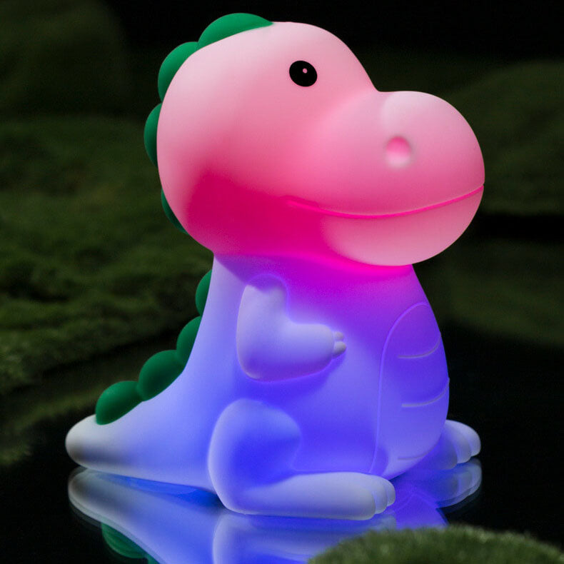 Lámpara de mesa LED de noche contemporánea y creativa con diseño de dinosaurio de dibujos animados, de silicona ABS PC Pat, recargable por USB, para dormitorio 