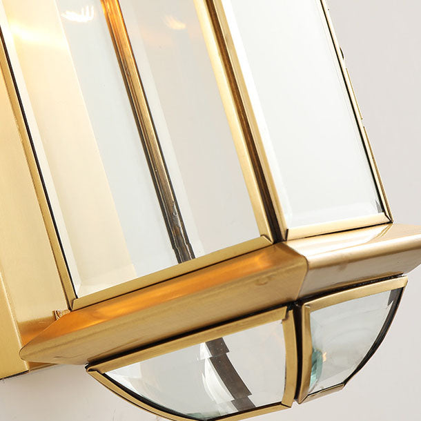 Farol cuadrado tradicional europeo de cobre y vidrio de 1 luz, aplique de pared exterior impermeable para exterior 