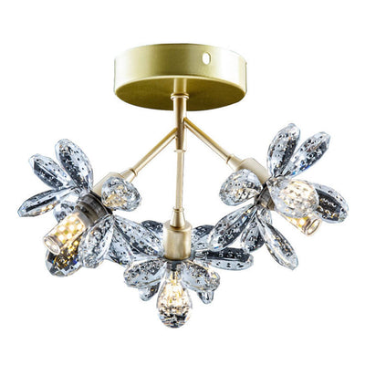 Modern Light Luxury Crystal Flower Design 3-Light Semi-Flush Mount Light