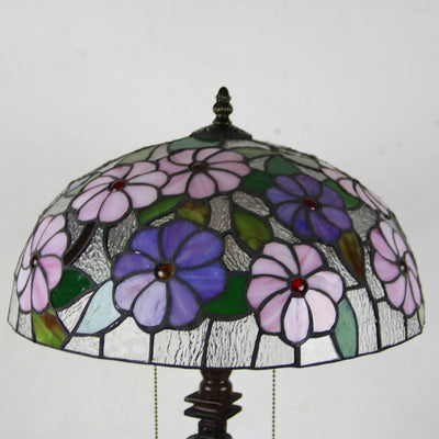 Tiffany-Tischlampe mit zweiflammiger Kuppel aus Buntglas mit Blumenmuster 