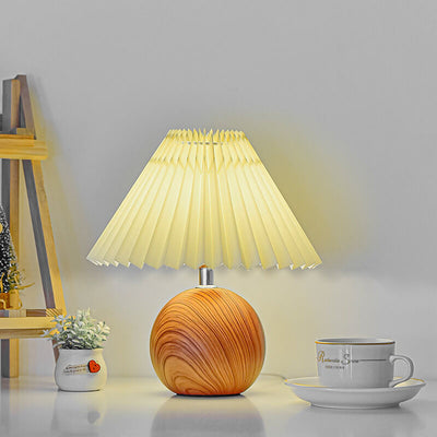 Nordic Vintage Pleated Wood Ball Base LED Table Lamp