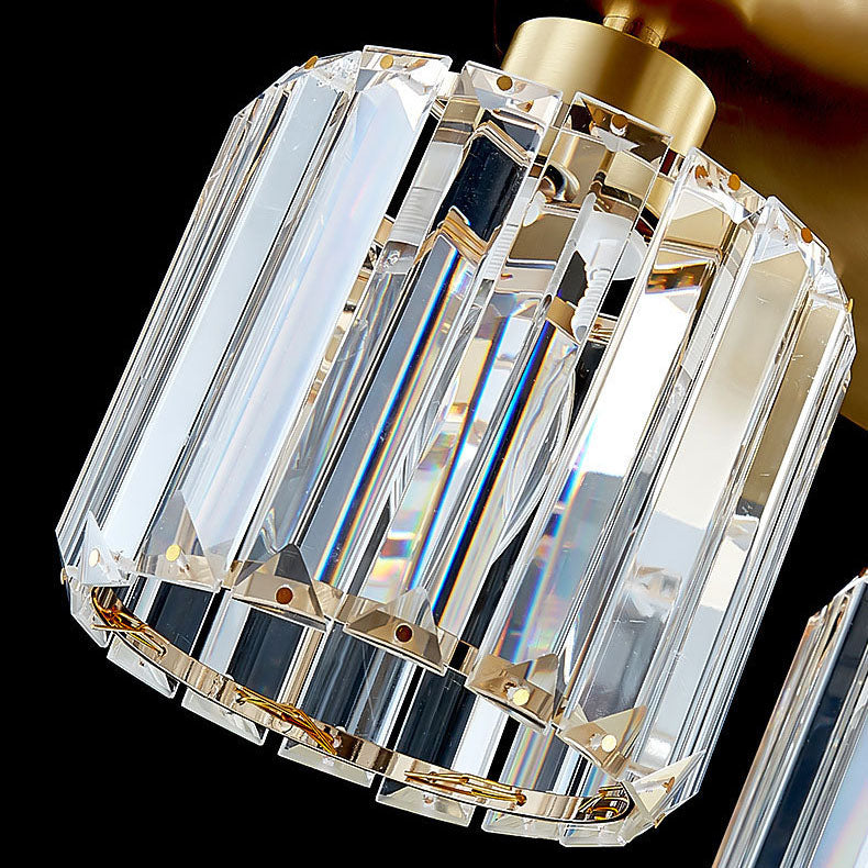 Modern Luxury Crystal Cylindrical Brass 1/4 Light Semi-Flush Mount Ceiling Light