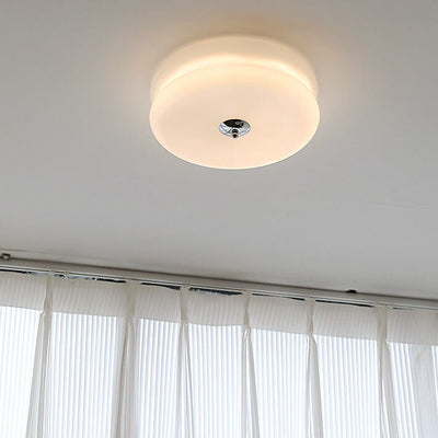 French Minimalist Cream Glass Round LED Flush Mount Ceiling Light