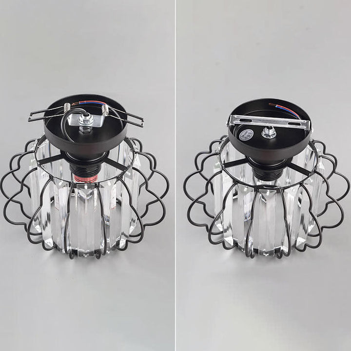 Moderno Lujo Flor Hierro Cristal 1-Luz Semi-Empotrado Montaje de Techo 