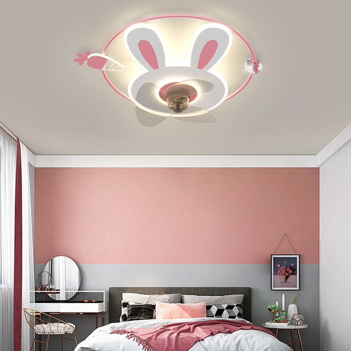 Dessin animé créatif lapin carotte LED encastré ventilateur de plafond lumière 