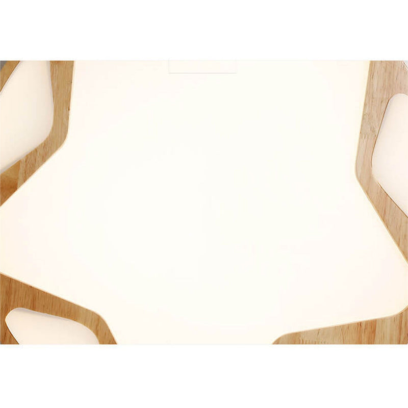 Japanese Minimalist Wood Round Star Pattern LED Flush Mount Ceiling Light
