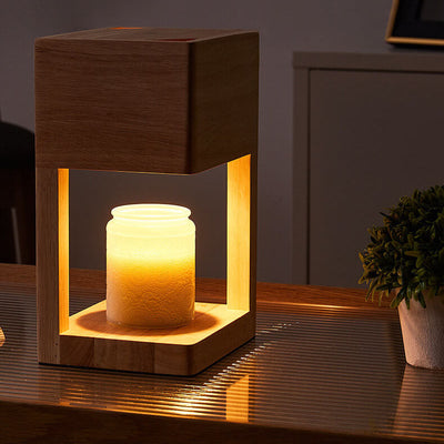 Modern Minimal Rectangular Wooden 1-Light Melting Wax Table Lamp