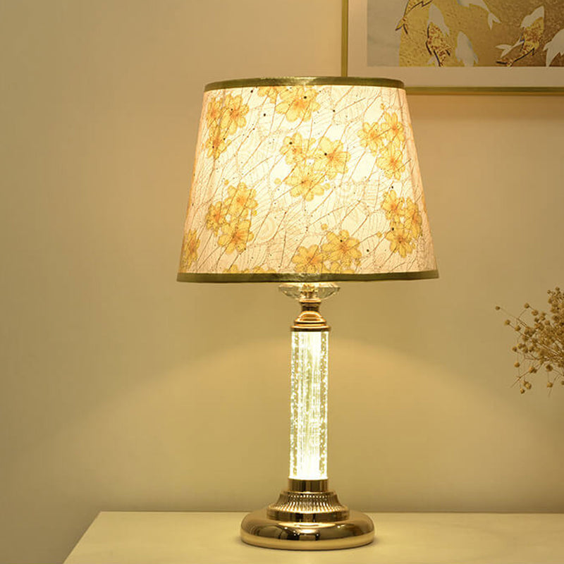 European Floral Fabric Shade Crystal Lamp Base 1-Licht-Tischlampe