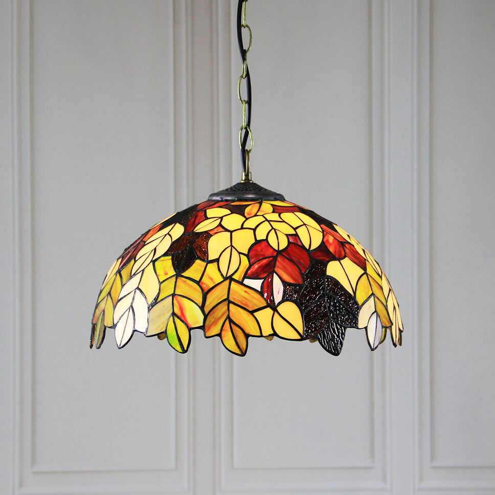 Lámpara colgante de 1 luz con cúpula de vidrio teñido estilo Tiffany Rustic 