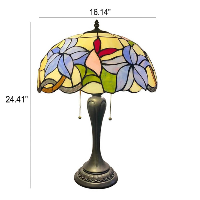 Lampe de Table en Verre Tiffany Européenne à Fleurs avec 2 Lumières 