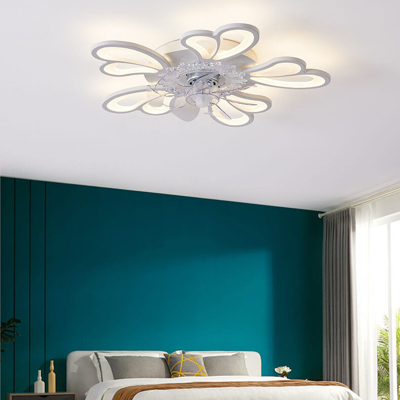 Scandinavian Modern Minimalist Heart Iron Acrylic Plastic LED Flush Mount Ceiling Fan Light