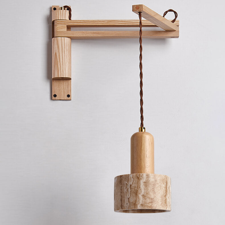 Japanese Modern Wood Retractable Folding 1-Light Wall Sconce Lamp