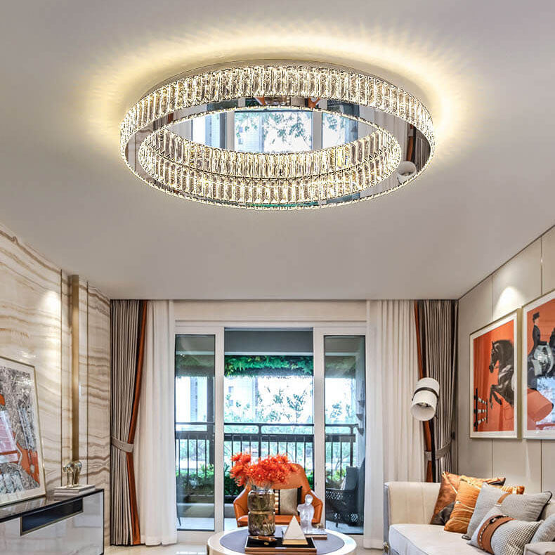 Éclairage de plafond LED en cristal moderne rond à montage affleurant 