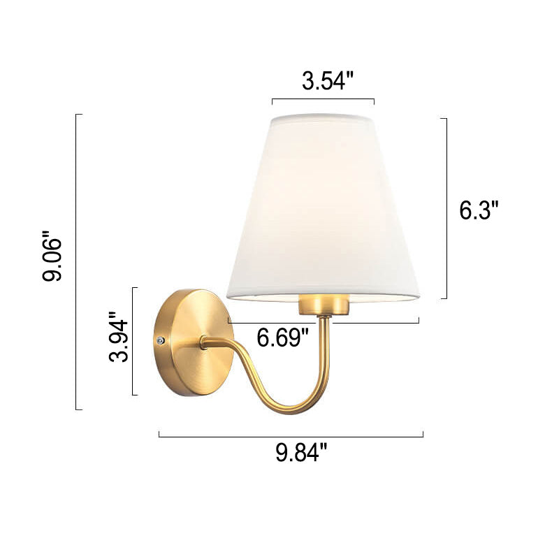 European Minimalist Cone Fabric Curved Arm 1-Light Wall Sconce Lamp