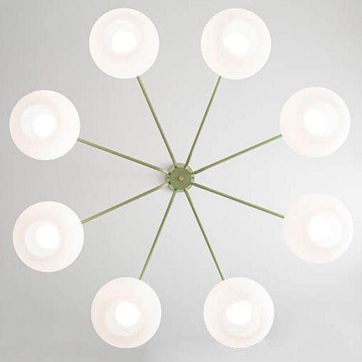 Nordic Minimalist Glass Round Shade Green Hardware 3/5/8 Light Chandelier