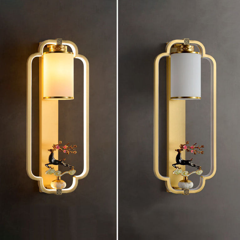 Modern Chinese Brass Jade Ring Knot LED Wall Sconce Lamp