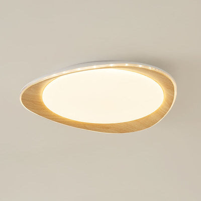 Modern Minimalist Wood Grain Pebble LED Flush Mount Ceiling Light