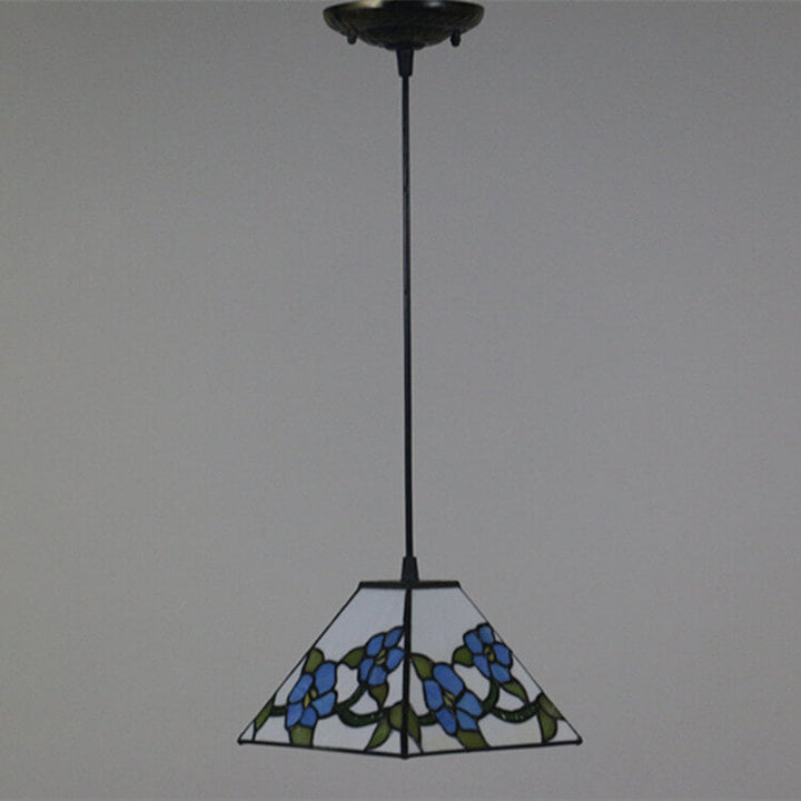 Vintage Glass Tiffany Flower Pattern Design 1-Light Pendant Light