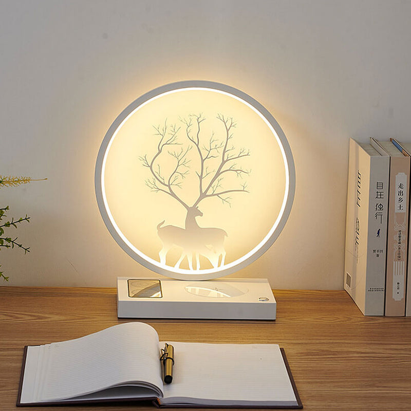 Lampe de table décorative tactile de chargement sans fil LED avec design créatif de cerf rond 