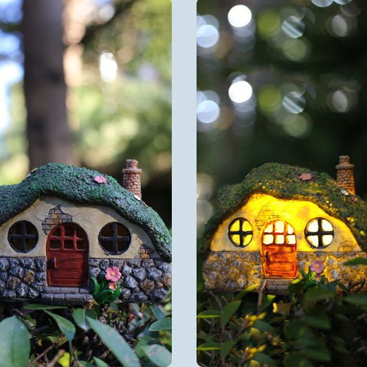 European Rustic House Resin Decorative Solar Outdoor Lawn LED Garden Ground Insert Landscape Light