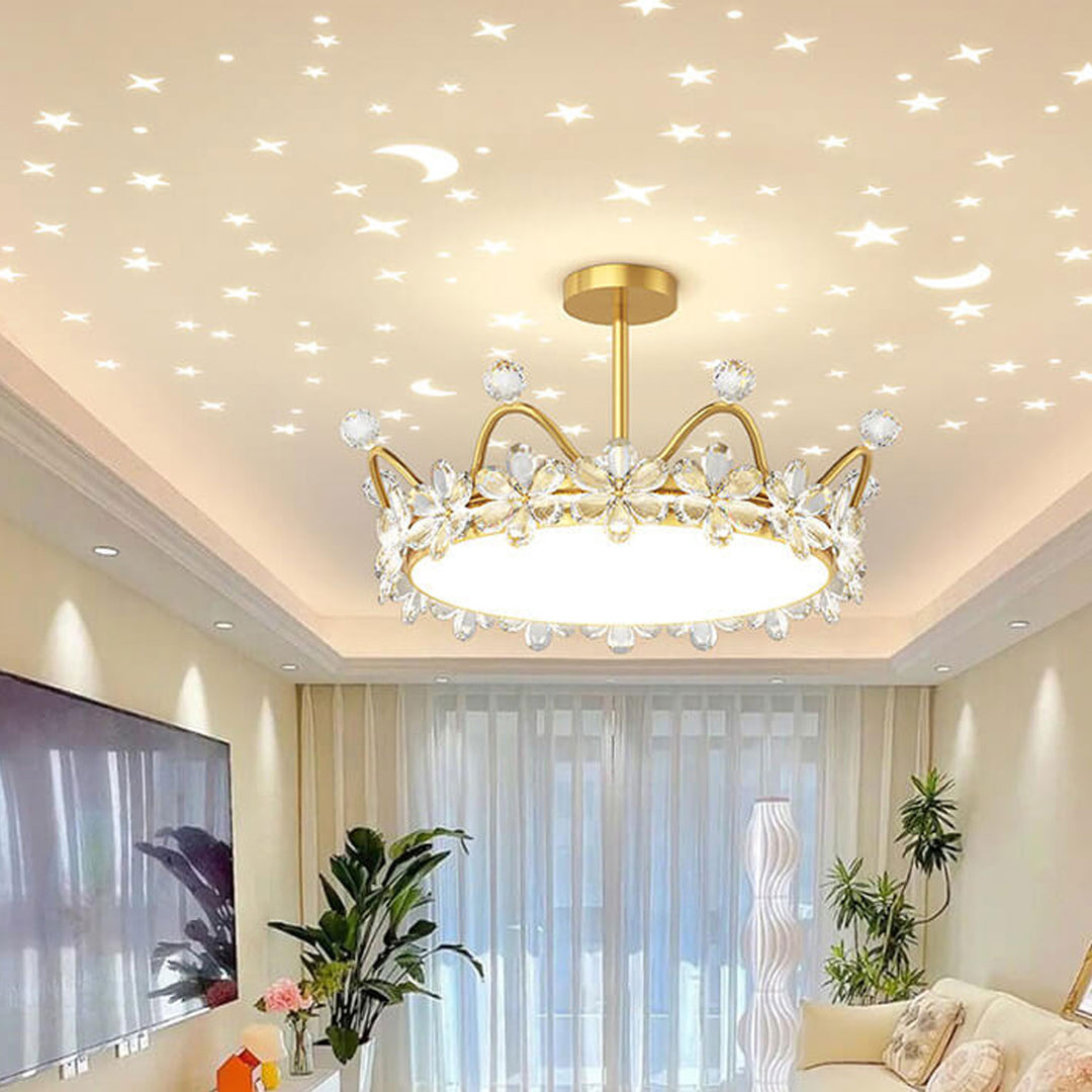 Modern Minimalist Wrought Iron Crystal Crown Projection LED Flush Mount Ceiling Light
