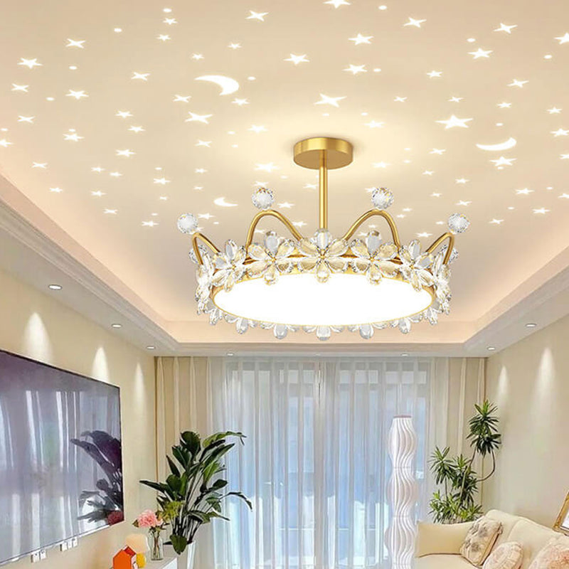 Modern Minimalist Wrought Iron Crystal Crown Projection LED Flush Mount Ceiling Light