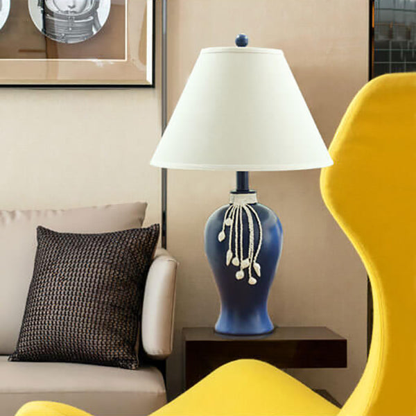 Lampe de Table à 1 Lumière avec Base en Résine et Tissu Méditerranéen Européen 