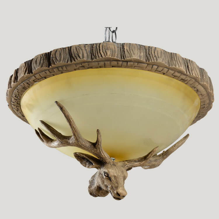 Vintage Country Deer Head Dome Resin LED Flush Mount Ceiling Light
